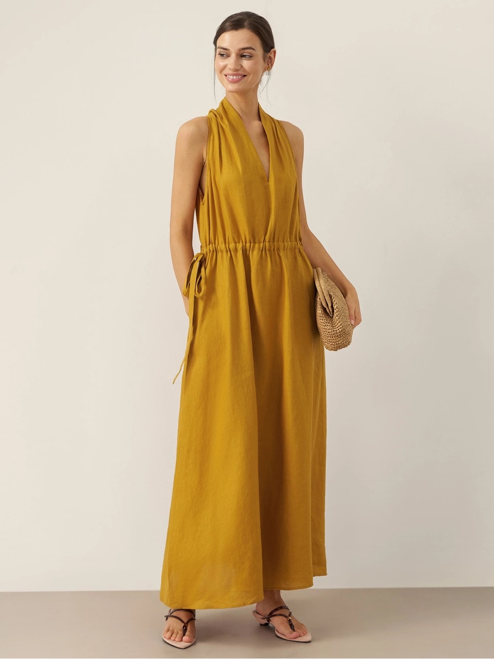Lintico Sleeveless V-Neck Maxi Dress in Mustard